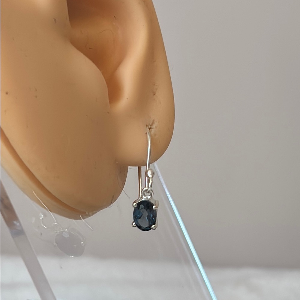 925 Genuine London Blue Topaz Sterling Silver Dangle Earrings - Picture 3 of 6